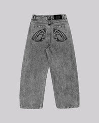 Retro 90s street-style embroidered jeans for men and women, R&amp;B, solid color, straight leg, women's, Y2K, Harajuku, Hip Hop, punk style