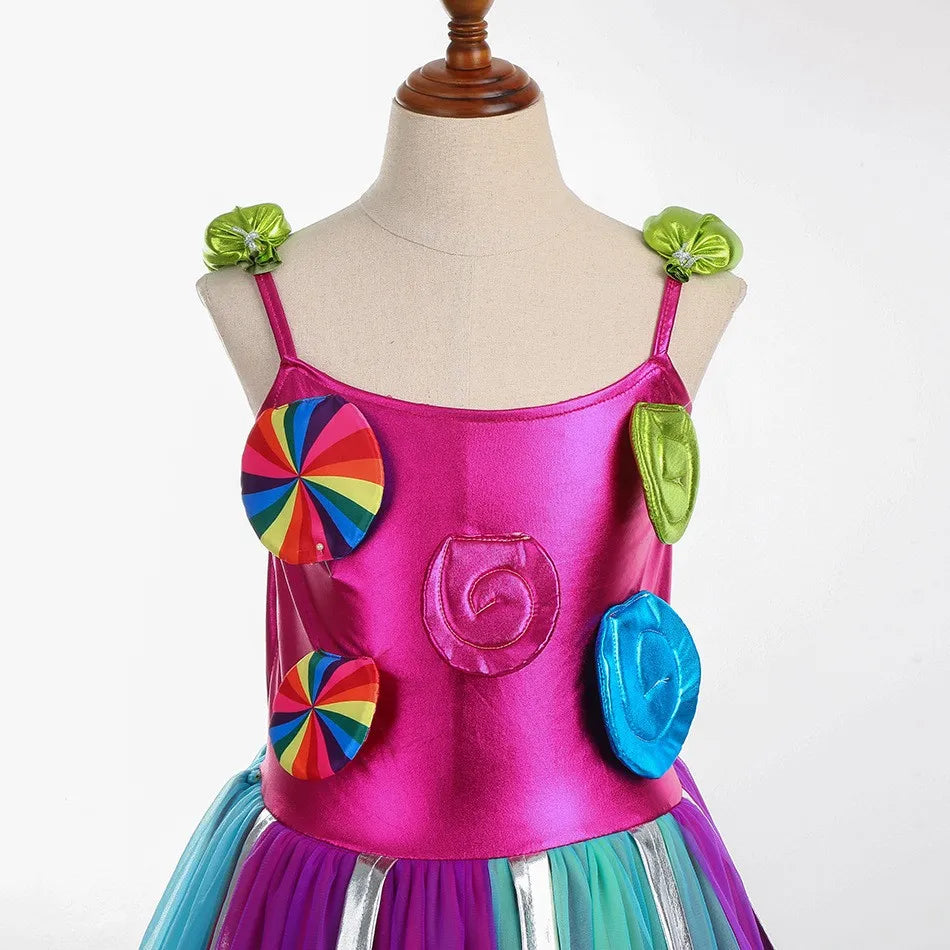 Robe sucette sucette pour filles, costume de carnaval, costume d'anniversaire pour petits enfants, tutu arc-en-ciel de paupières, vêtements de mariage pour enfants, bonbons doux, nouveau