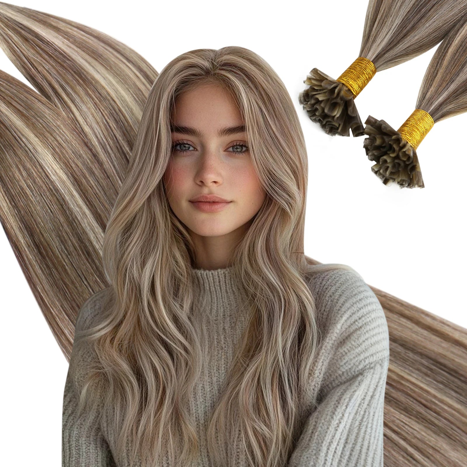 Ugeat U-Tip Human Hair Extensions 1g/s U-Tip Hair for Women 14-24" Pre-Glued Hair Extensions 50g/100g Keratin Tip Hair