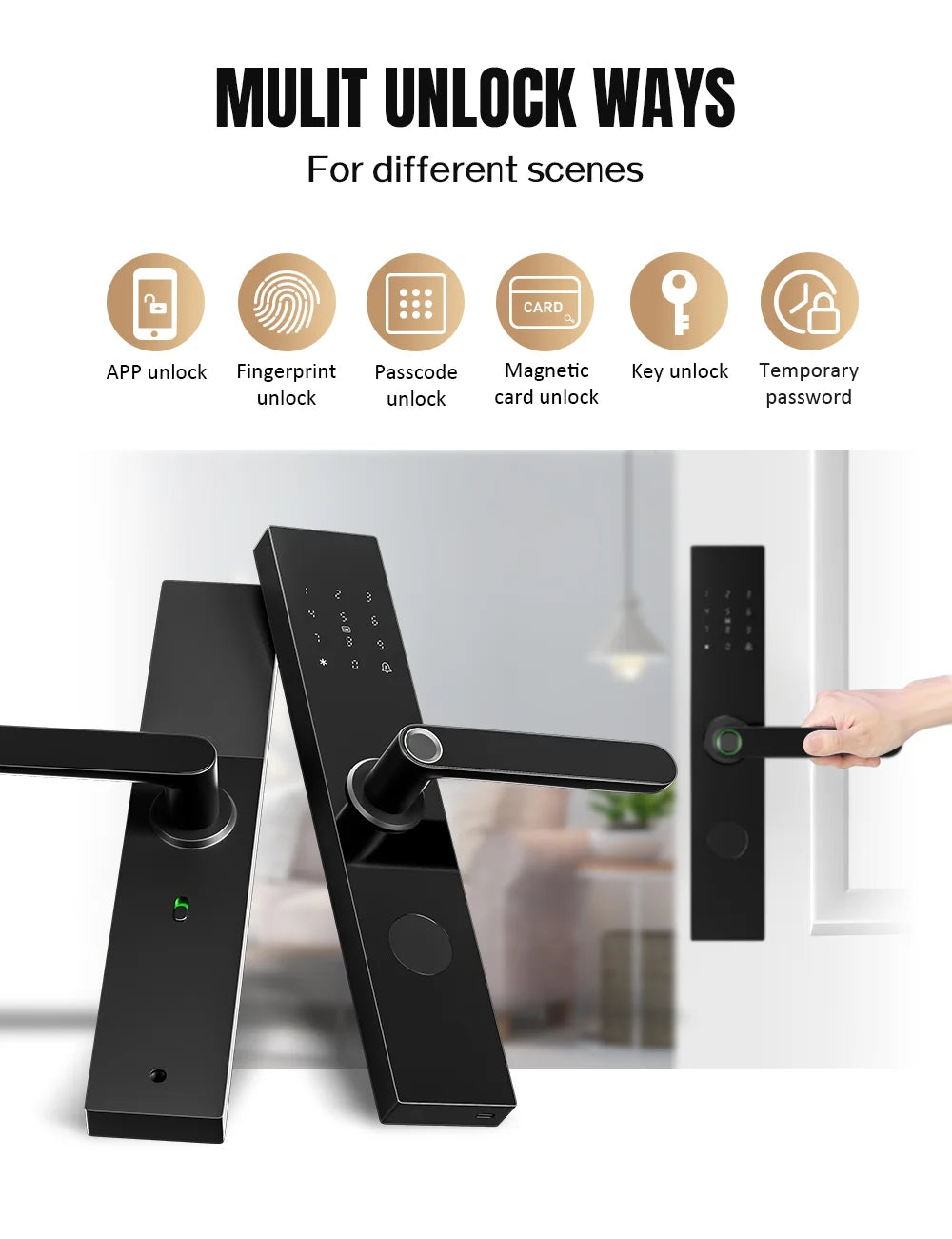 Tuya – serrure de porte intelligente Wifi à empreintes digitales, électronique numérique, carte IC, mot de passe, clé, déverrouillage à distance par application, fonctionne avec Aleax