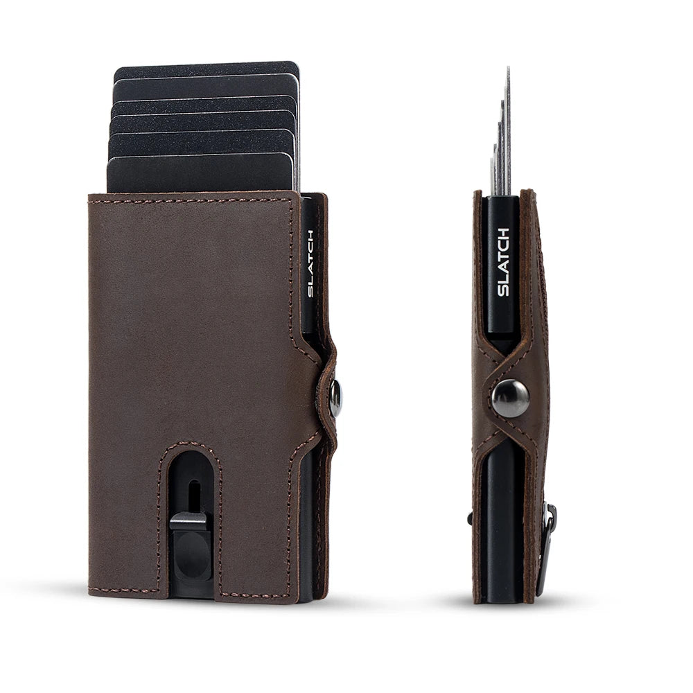 CASEKEY hommes portefeuilles véritable cuir de vache Pop Up affaires porte-carte de crédit RFID blocage mince intelligent portefeuille en Fiber de carbone avec poche
