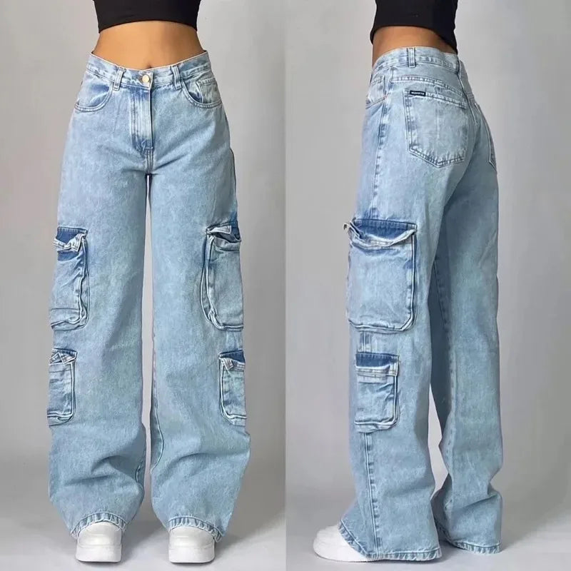 Jean Baggy Délavé à Poches Multiples pour Homme et Femme, Streetwear, Y2K, Hip-hop, Harajuku, Décontracté, Gothique, Taille Haute, Large, Surintendant, Nouvelle Collection