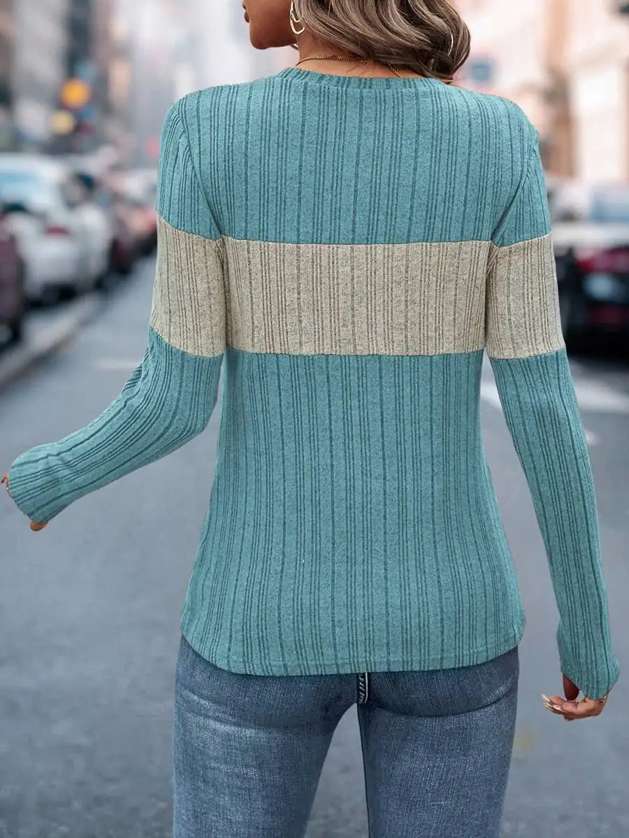 Pull à manches longues et col rond pour femme, décontracté, ample, couleur bloquée, Simple, automne, Ropa De Mujer, vêtements De transport