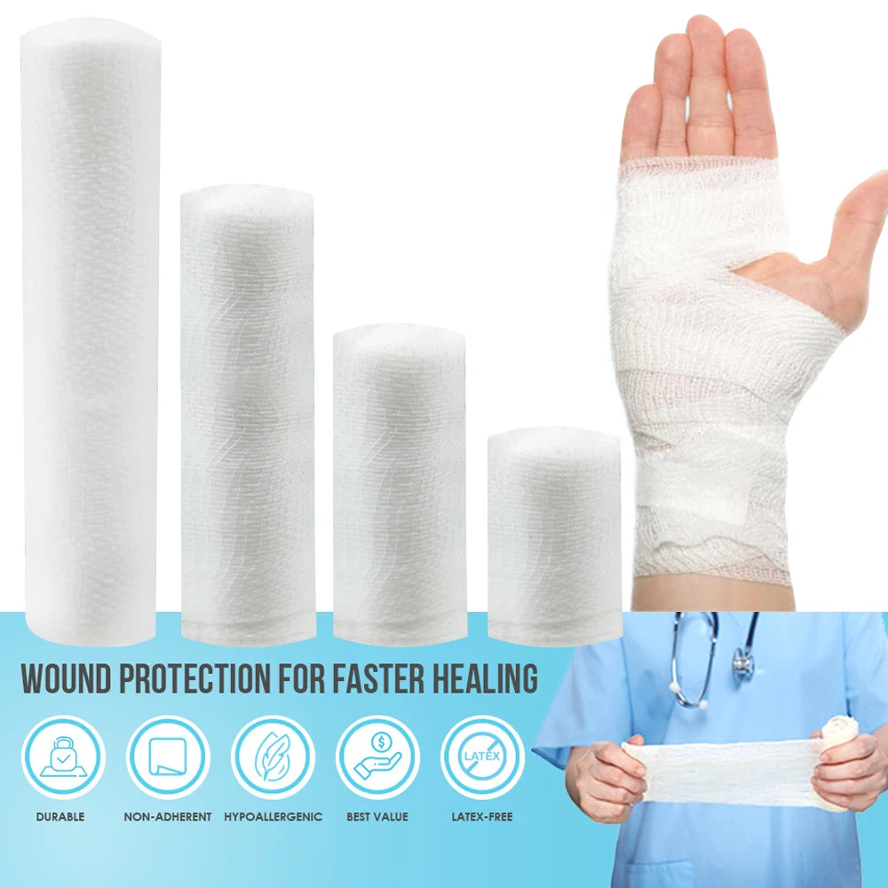 Rouleaux de bandage en gaze, bandages élastiques jetables, en coton respirant, pour soins des plaies, Kits de survie pour soins infirmiers, 1/3/5/6 rouleaux