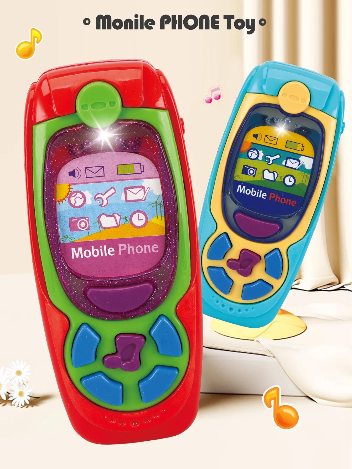 Smartphone toys, baby phone with music and light-up sounds, simulated interaction, makes phone calls, children's gifts, battery not included