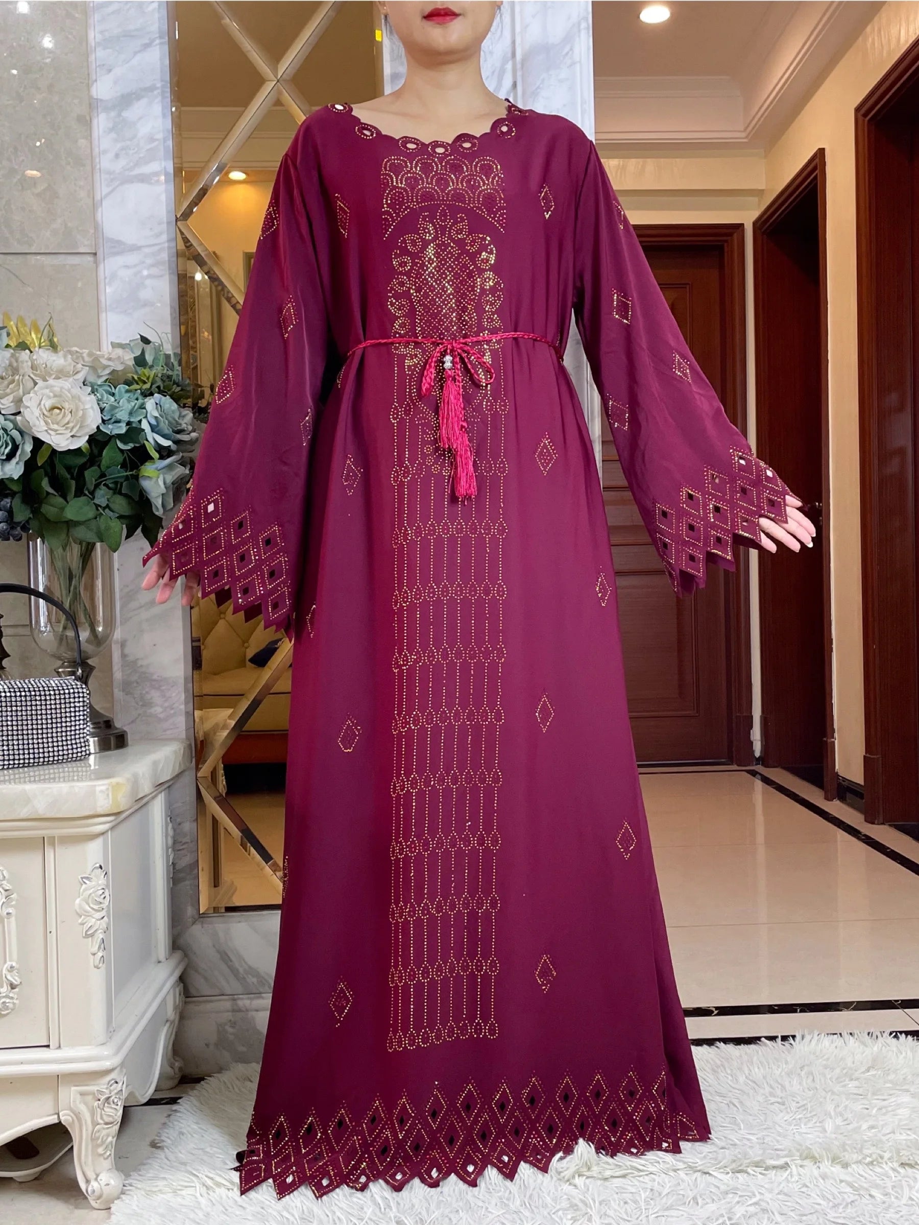 2024 mode diamants conception creuse Abaya Ramadan Eid fermé longue Abaya dubaï femmes robe musulmane modeste vêtements islamiques
