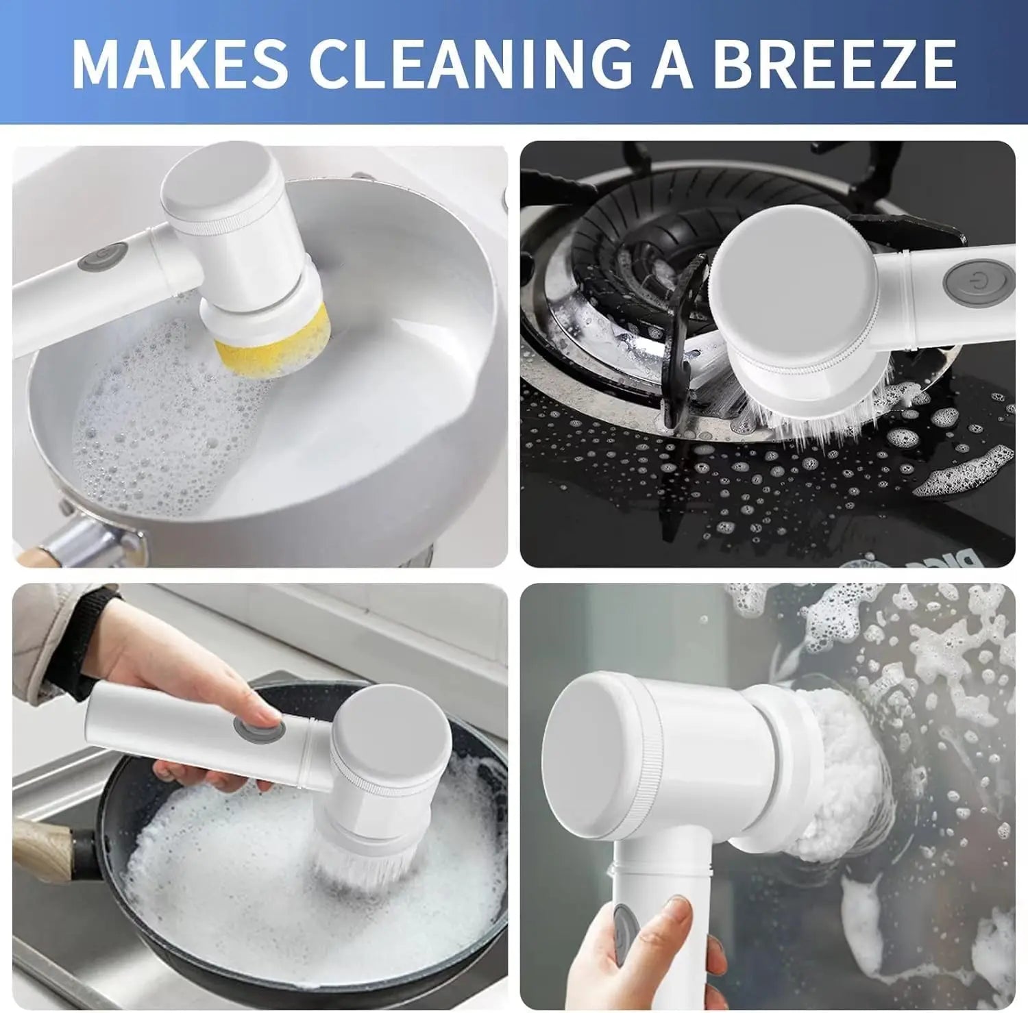 Épurateur électrique à rotation pour le nettoyage de la salle de bain et de la cuisine! Avec 5 têtes de brosse de nettoyage électriques idéales pour baignoire, évier de fenêtre de carrelage