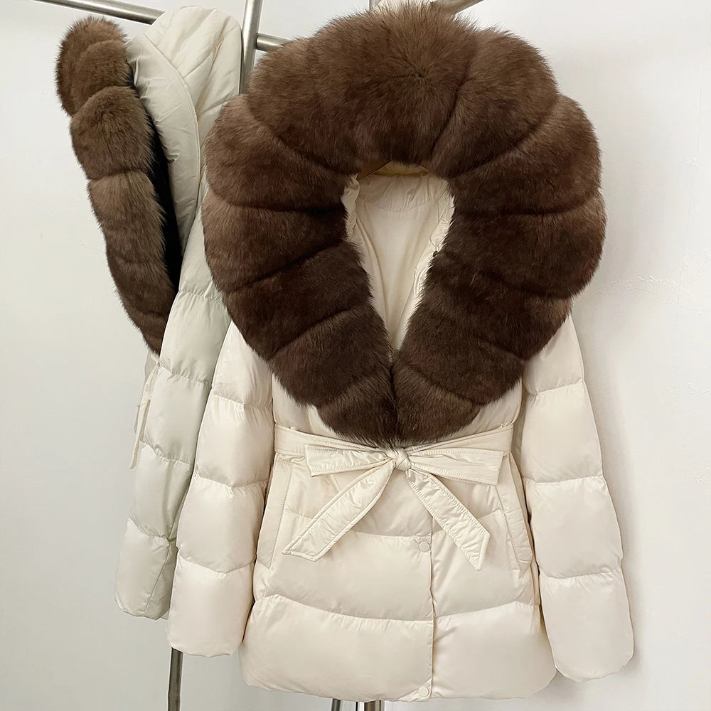 Down Jacket Women Large Fox Fur Hooded Thick Natural Silver Fur Warm Female Parkas Waterproof 2025 Winter 90% Duck Down Coat