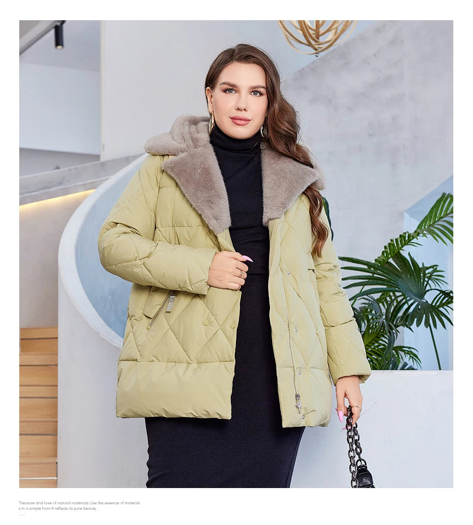 HaiLuoZi-Veste Courte à Capuche avec Fourrure pour Femme, Vêtement d'Hiver de Grande Taille, Design de Matelassage Indépendant, Grandes Poches, Combiné 2023, Nouvelle Collection 1163
