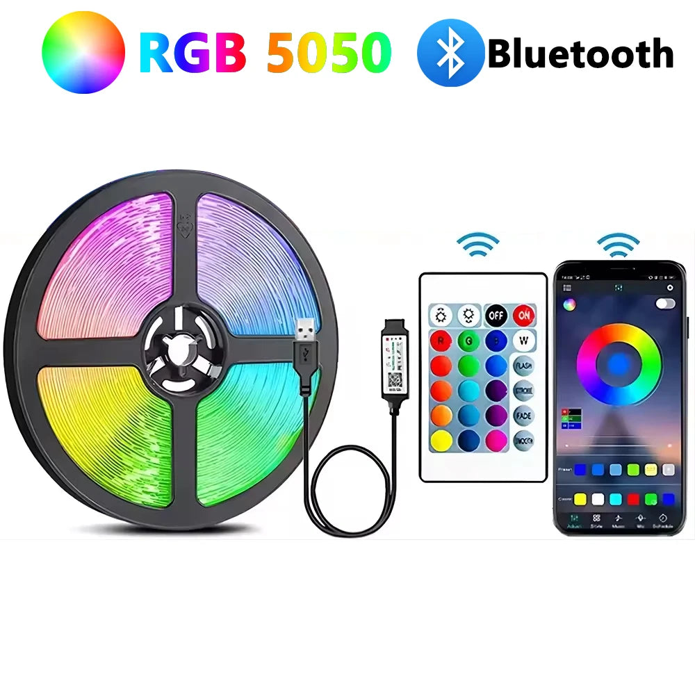 Bande Lumineuse LED RVB avec Contrôle Bluetooth, USB 5V, Rétro-Éclairage TV, Décoration de ix, Mariage