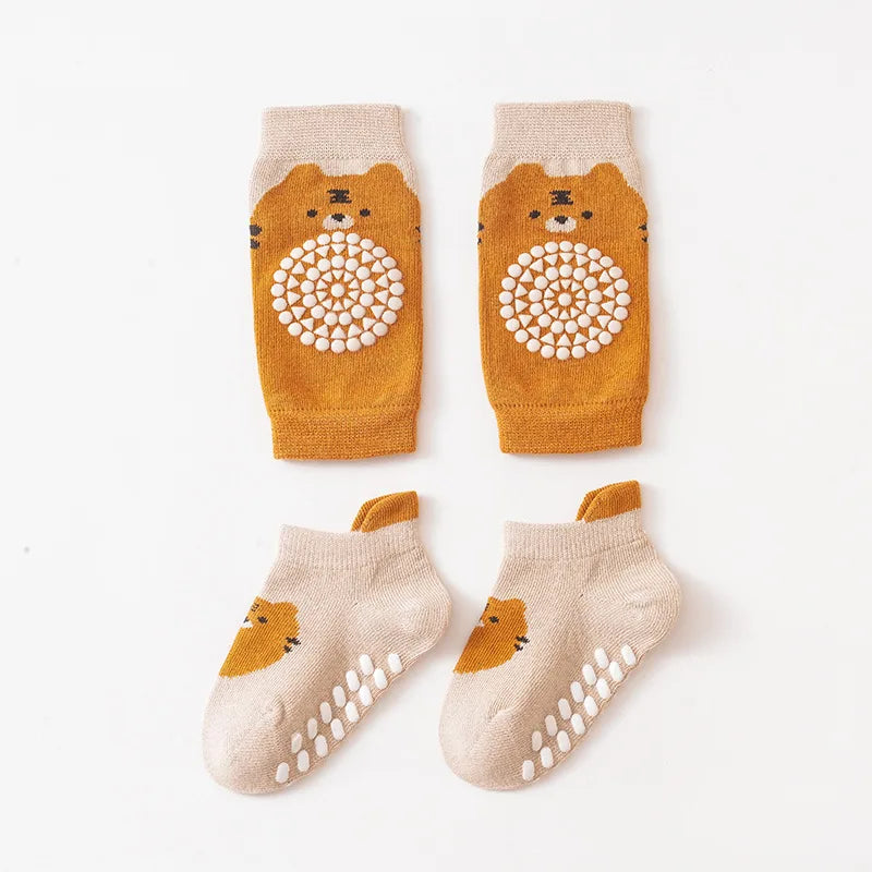 Ensemble de genouillères et de chaussettes de sol pour bébé, coussin non ald inoling, protecteur de chaussettes pour tout-petits, genouillère de sécurité, fille et garçon, 2 pièces