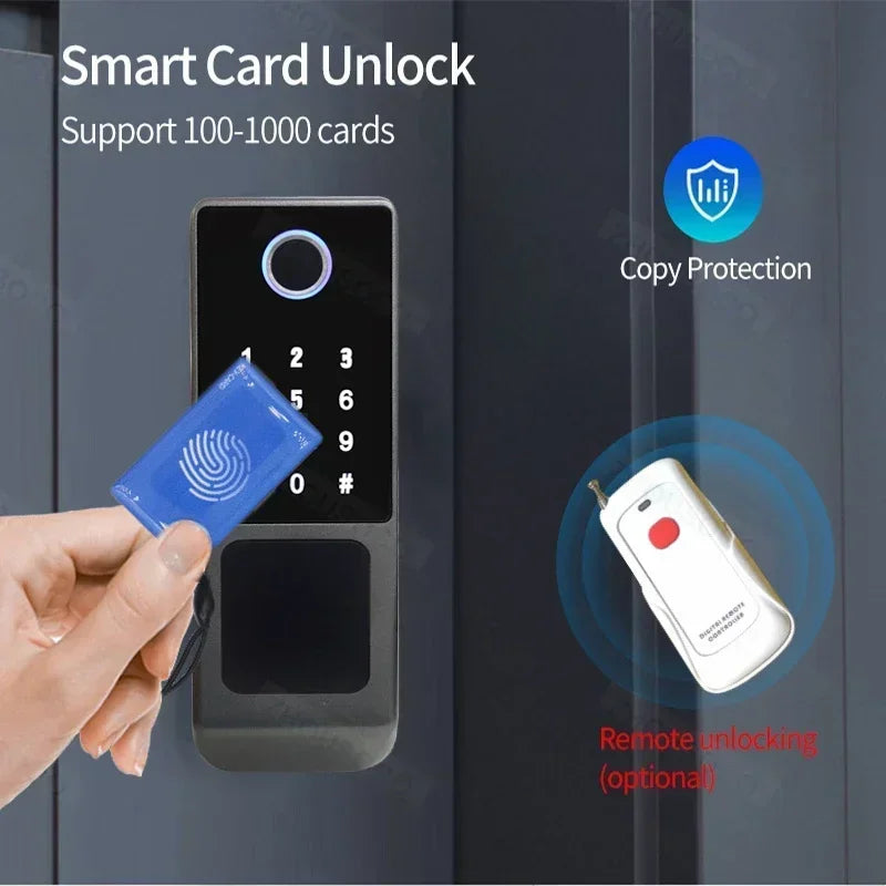 Serrure de porte intelligente électronique sans clé, serrure à empreintes digitales, étanche, Tuya, télécommande WiFi, Bluetooth, carte d'application TTLock, code numérique