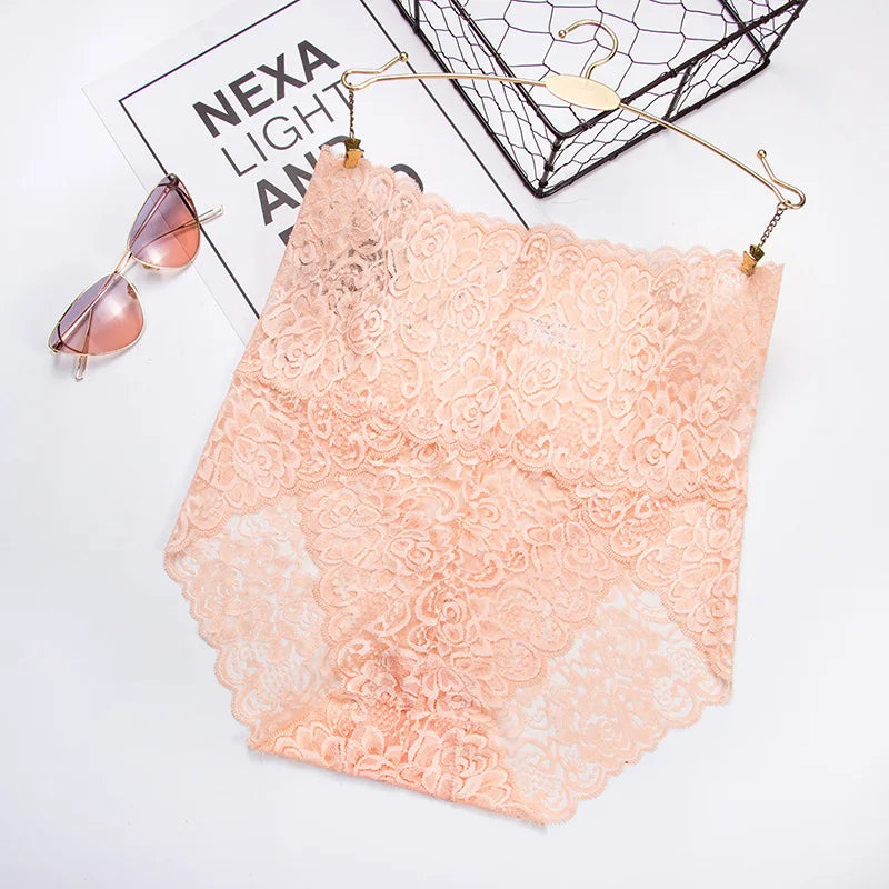 1 pièces slip en dentelle Sexy taille haute confortable extensible Semi transparent culotte coupe française sous-vêtements pour femmes Lingerie respirante S-3XL