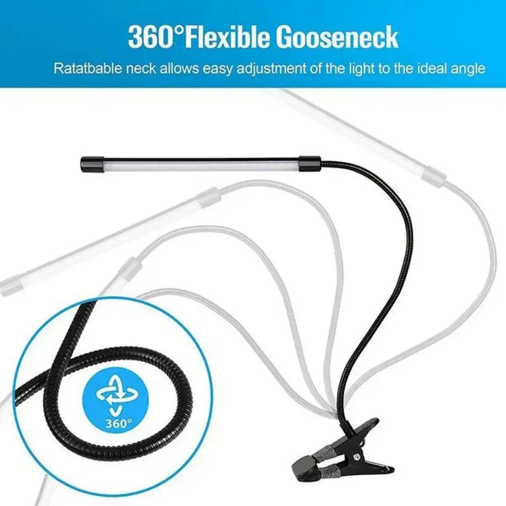 LED desk lamp with clip, dimmable reading lamp, 3 color temperatures, 10 brightness levels, USB clip-on table lamp