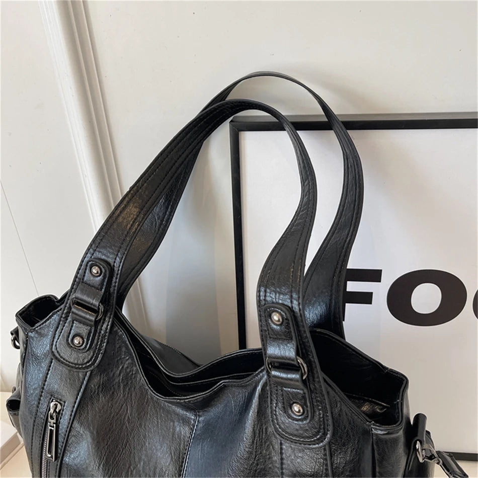 Sac à Main de Grande Capacité en Cuir Souple Hobos pour Femme, Grand Fourre-Tout de Style, Sacoche de Shopping
