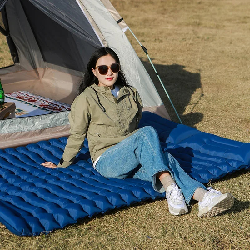 Lit de voyage pour 2 personnes en plein air, tapis d'air Double coussin de couchage pour Camping, tapis auto-gonflant, matelas de couchage avec oreiller pour la randonnée