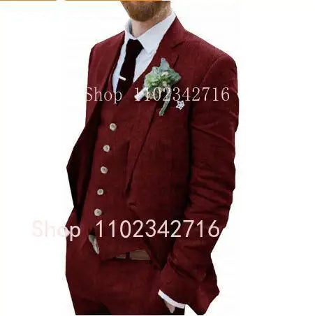 Costume zones me 3 pièces en lin pour hommes, smoking de marié pour mariage, été plage, homme trempé (veste + pantalon + glaçage) Terno, 2023