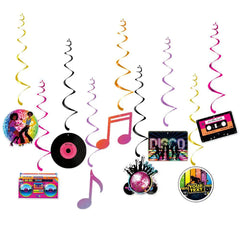 Guirlande de bannière de fête Disco musicale, tourbillons suspendus, décoration de fête rétro, retour aux années 80 et 90, bannière de décoration de fête hip hop disco