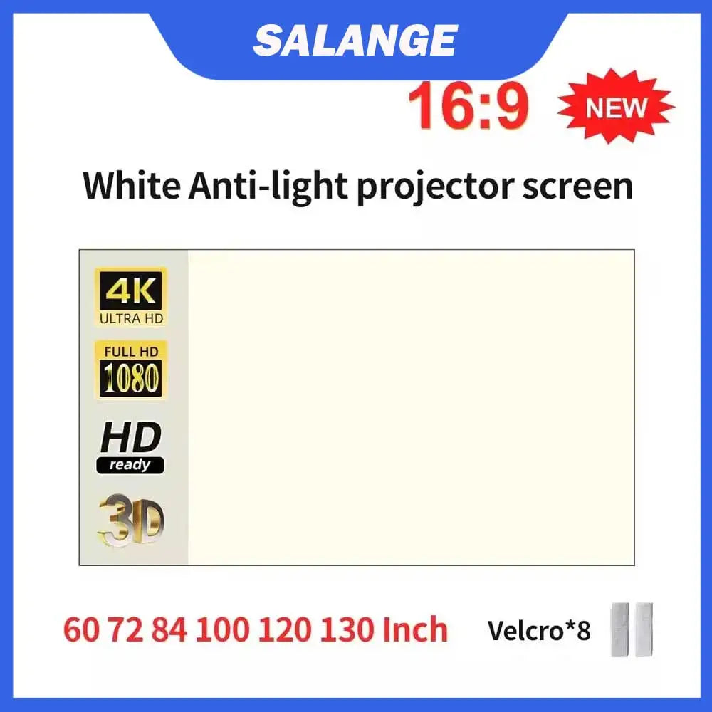 Écran de projection Salange grille blanche Anti-lumière 16:9 écran de Projection pour la maison 72 84 100 120 130 pouces tissu réfléchissant Portable