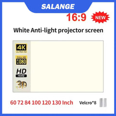 Écran de projection Salange grille blanche Anti-lumière 16:9 écran de Projection pour la maison 72 84 100 120 130 pouces tissu réfléchissant Portable