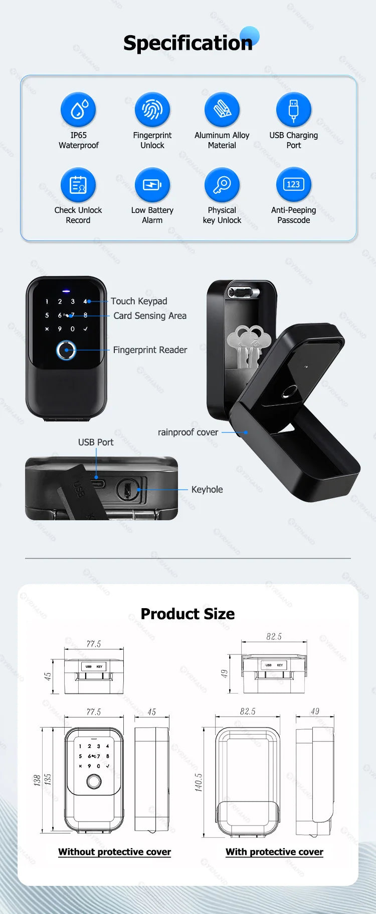 TTlock-Boîte de verrouillage à clé intelligente, sans fil, électronique, application, code numérique, Bluetooth, coffre-fort pour hôte