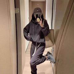 Ensemble de sport américain à la mode pour femmes, sweat à capuche, pantalon décontracté brodé, ensemble deux pièces en Fiber de Polyester, automne hiver