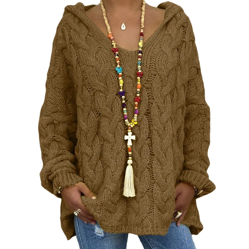 20 Colors Women's Loose Twist Knot Knitted Sweaters Autumn Winter Women's Hooded Knit Pullover Coats XXBLH-1058