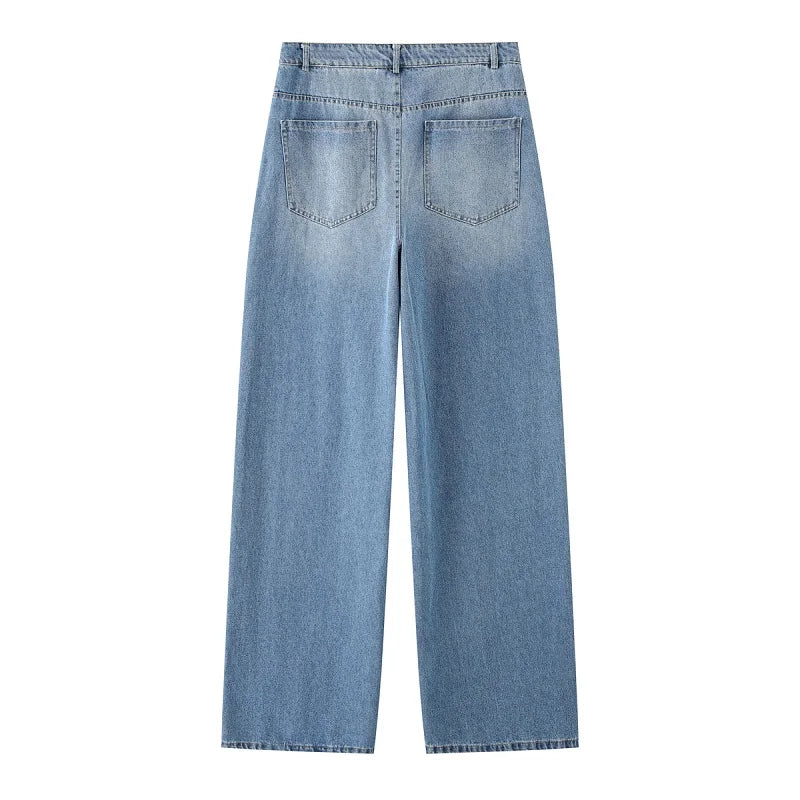 MUJER 2025 Women's Blue Baggy Jeans for Women, High Waisted Mom Jeans, Wide Leg Denim Pants, Summer Jeans