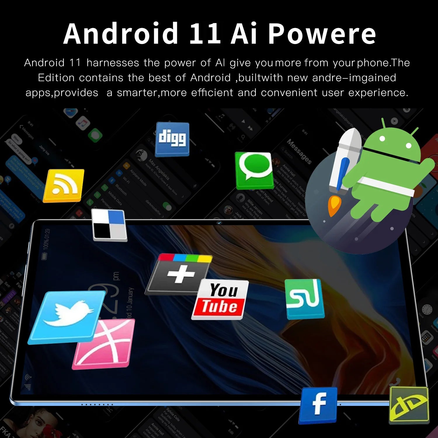 Tablette Android 11.0 de 10.1 Pouces, Octa Core, 4 Go de RAM, 64 Go de ROM, Dean, Double EpiCalls, Wi-Fi, Bluetooth, Version Globale, Mini PC Ultra Mince