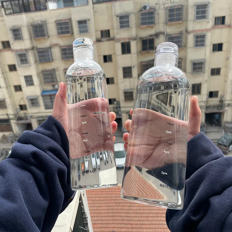 Bouteille d'Eau en Verre de Grande Capacité avec Couvercle Marqueur de Temps, pour Eau, Lait Transparent, Jus, Tasse Simple, Cadeau d'Anniversaire