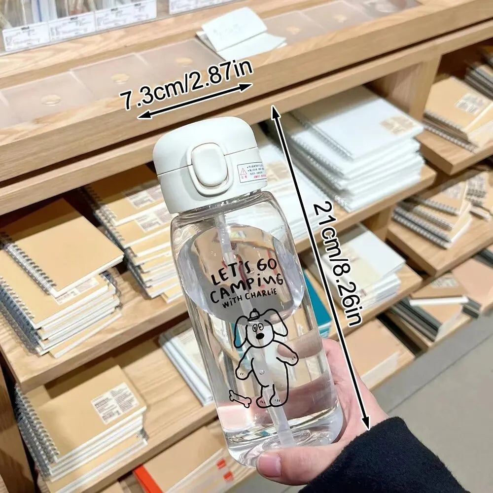 Bouteille d'Eau en Plastique avec Paille, Simple, Grande Capacité, Portable, Degré de Chute, Tasse Portable, Dessin Animé, Ventouse de Glace
