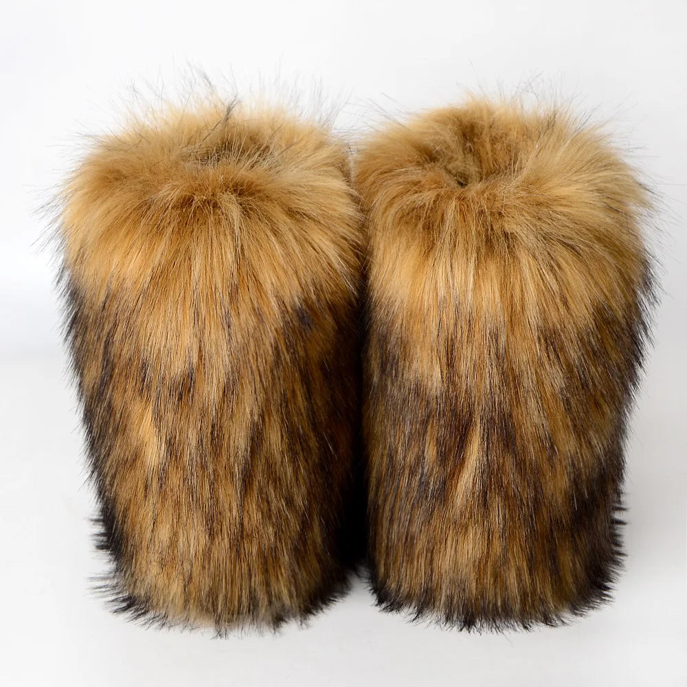 Bottes de neige d'hiver pour femmes en plein air de luxe fourrure fausse fourrure de renard bottes femme en peluche chaud plate-forme chaussures nouvelle mode Bottes grande taille 46