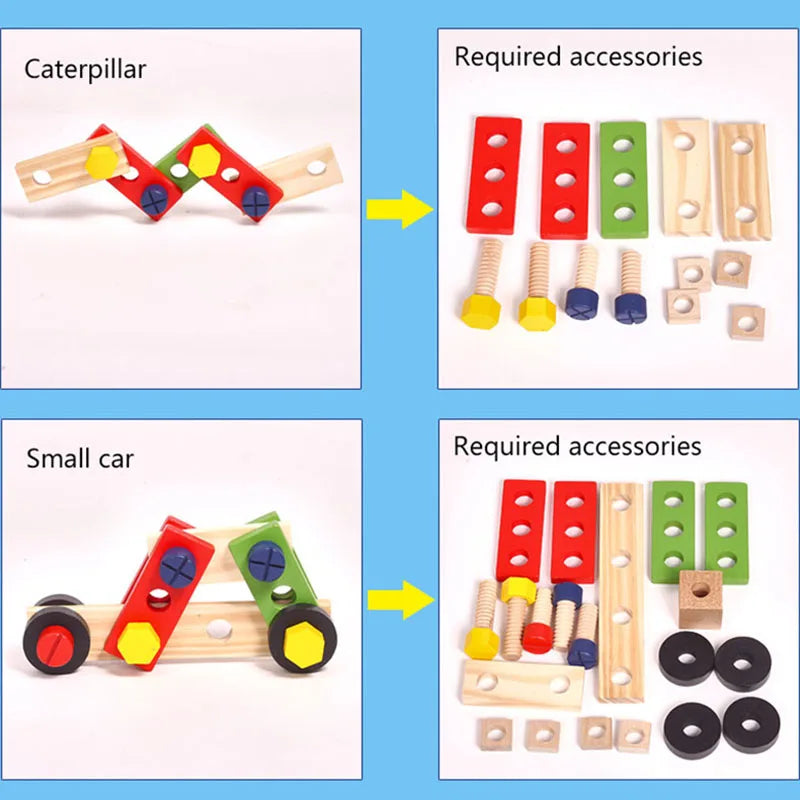 Jouets éducatifs Montessori pour enfants, boîte à outils en plastique et bois, ensemble de jeu de Simulation, assemblage de vis d'écrou, outil de charpentier de Simulation