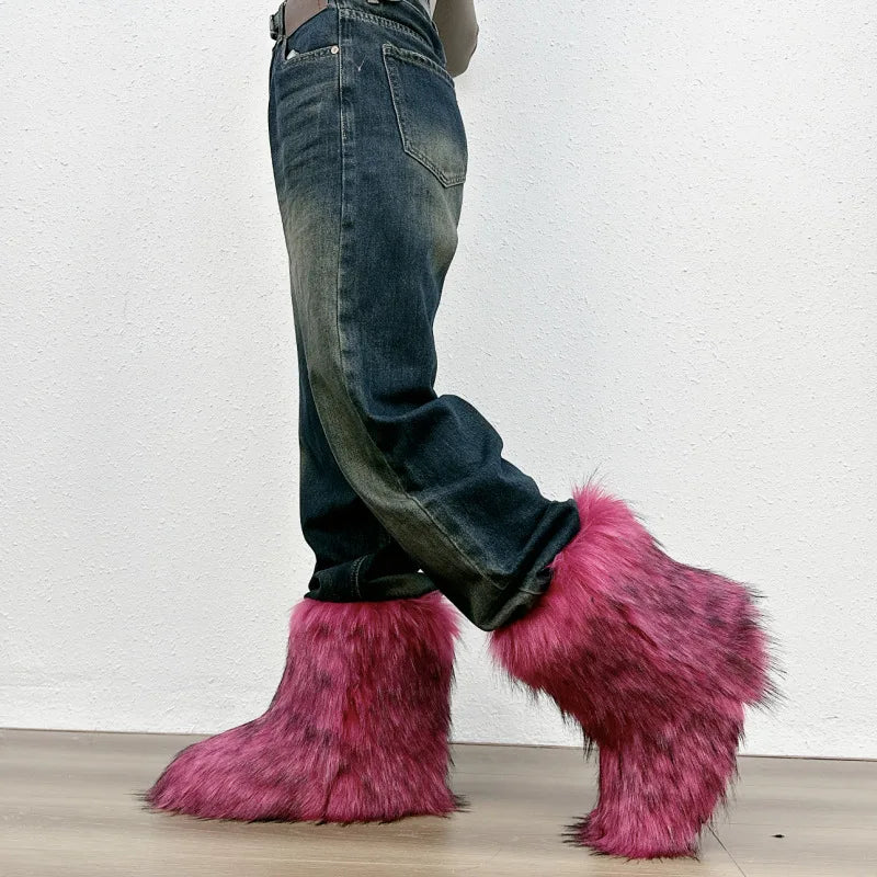 Bottes de neige mi-mollet en fourrure pour femmes et filles, chaussures en peluche chaudes, plate-forme extérieure, document solide, mignon, hiver, Y2K, 2023
