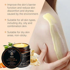 Baume de Tallow de boeuf alimenté en herbe biologique, miel cru, hydratant, doux, améliore l'élasticité, crème hydratante lisse longue durée, soins pour la peau