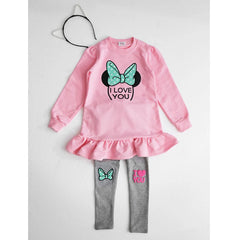 Ensemble de vêtements pour enfants printemps-automne, chemise + Leggings en coton à manches longues avec nœud papillon de dessin animé, costume 2 pièces pour filles de 3 à 8 ans, tenue décontractée