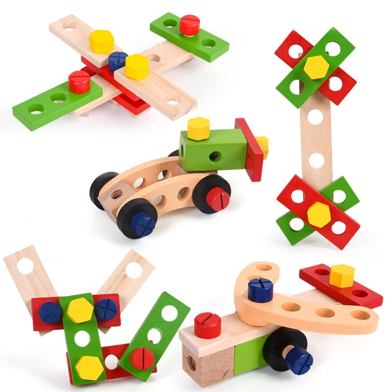 Jouets éducatifs Montessori pour enfants, boîte à outils en plastique et bois, ensemble de jeu de Simulation, assemblage de vis d'écrou, outil de charpentier de Simulation