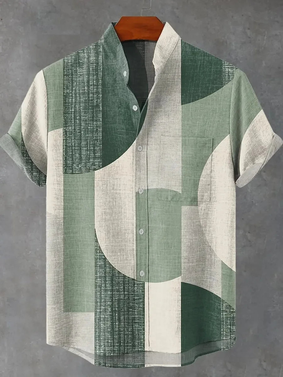Chemise à manches longues et col montant pour homme, nouvelle collection printemps-automne, impression en 3D, rayures irrégulières