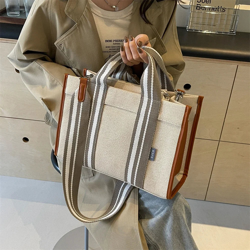 sac de luxe femme sac a mains femme sac bandouillère femme Sacs à main en tissu de lin pour femmes, sac à bandoulière rayé de grande capacité, sac fourre-tout de shopping, dernier document uni, lancé, qualité, 2024