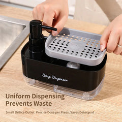 Ensemble distributeur de savon pour les mains et la vaisselle, distributeur de détergent, porte-éponge, pompe à savon de comptoir 2 en 1 pour évier de cuisine