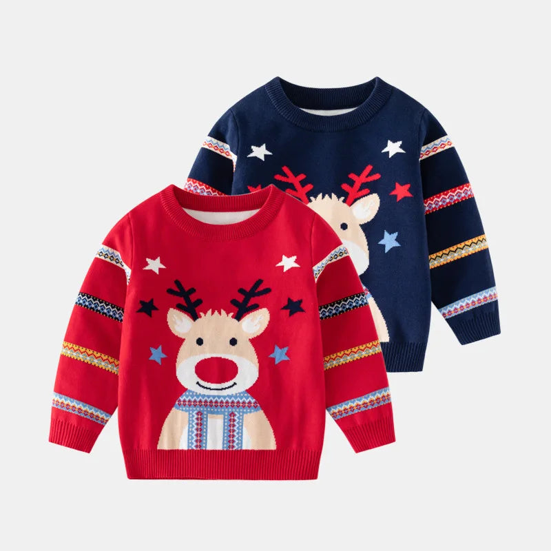 Pull imprimé de noël pour enfants, Costume du nouvel an 2025, manches longues, col rond, pulls tricotés doux et décontractés, pull chaud, haut de noël