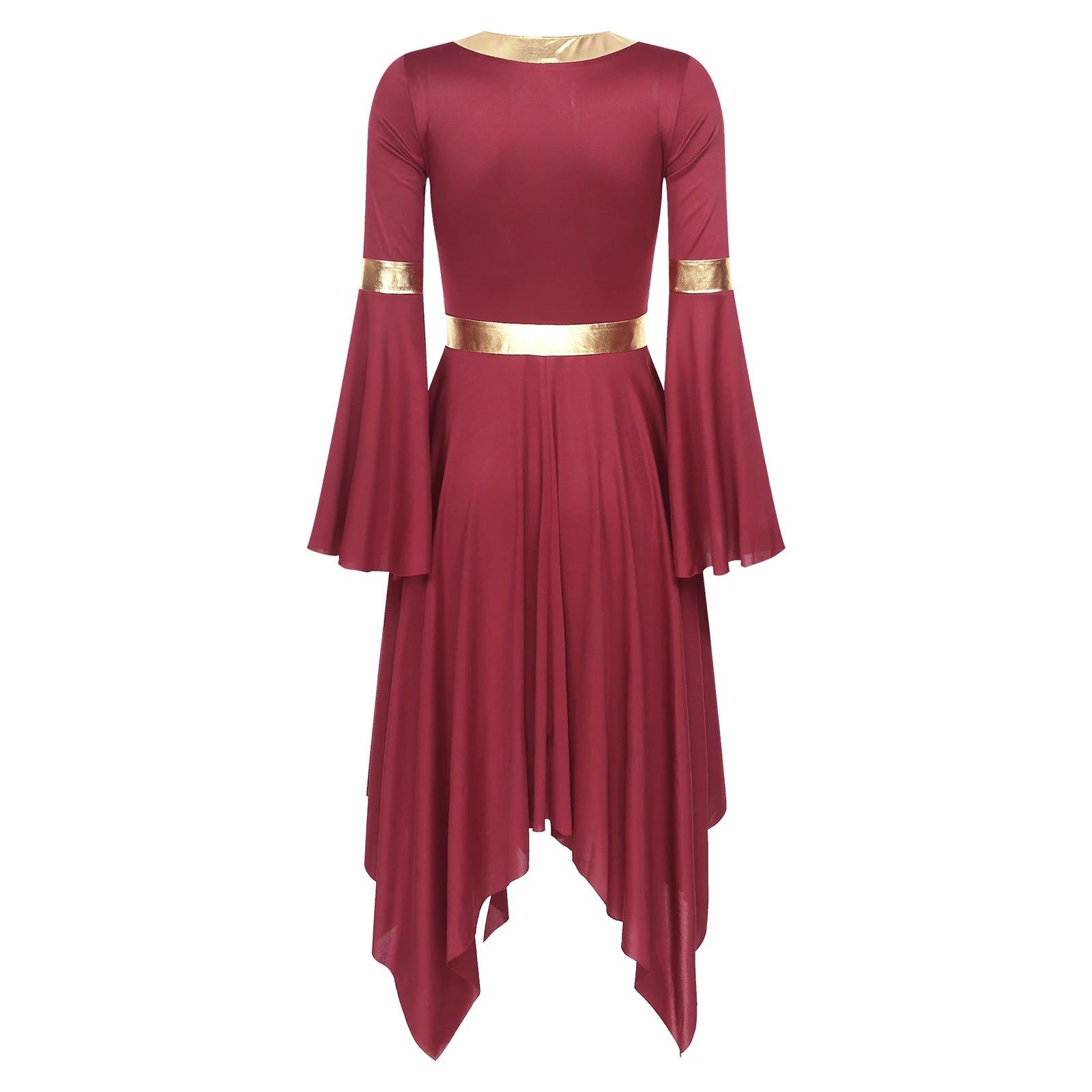 Robe de danse lyrique à manches longues pour femmes, robe à ourlet irrégulier, costume de spectacle liturgique, vêtements de danse modernes, culte de la chorale d'église