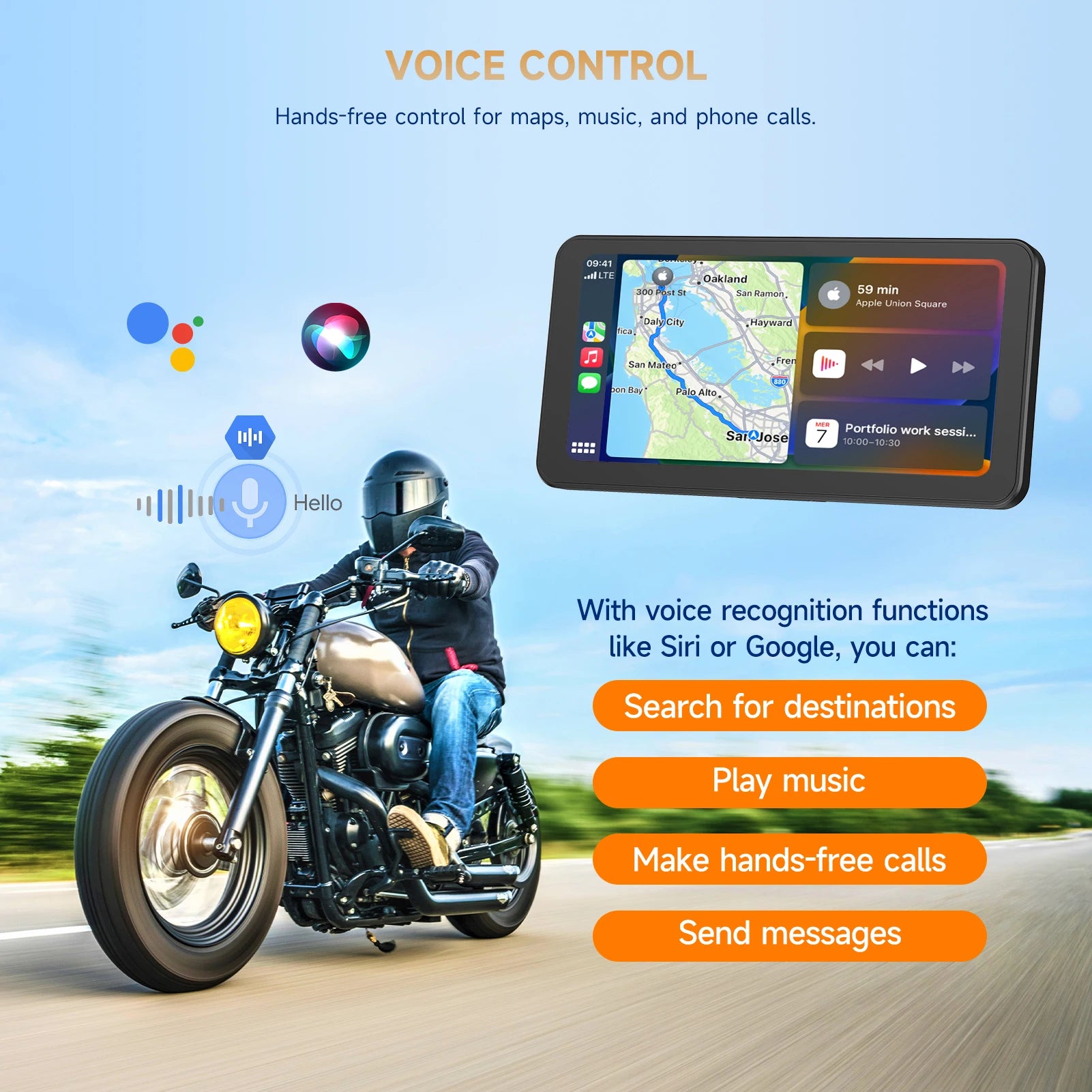 GPS moto avec écran tactile 6,25" – CarPlay sans fil et Android Auto, étanche, Plug & Play