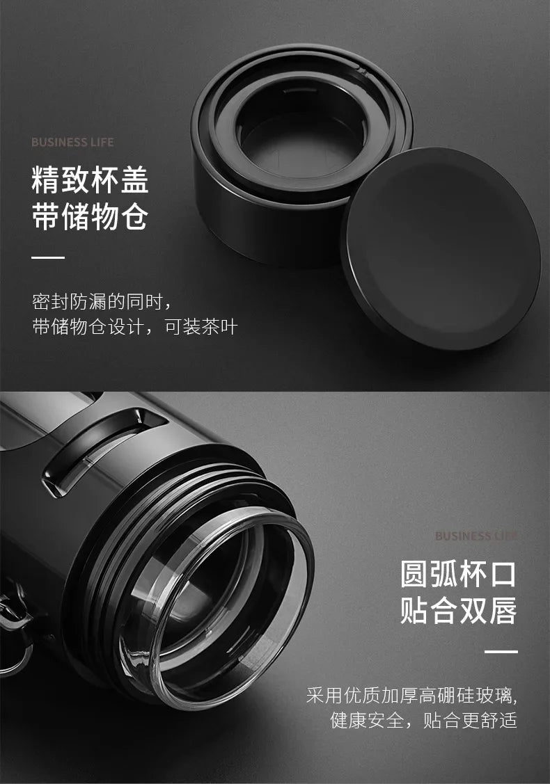 400, 600, 800, 1000ml glass bottle/cup with filter cord, plastic case, glass cup, water bottle, business gift, black/blue