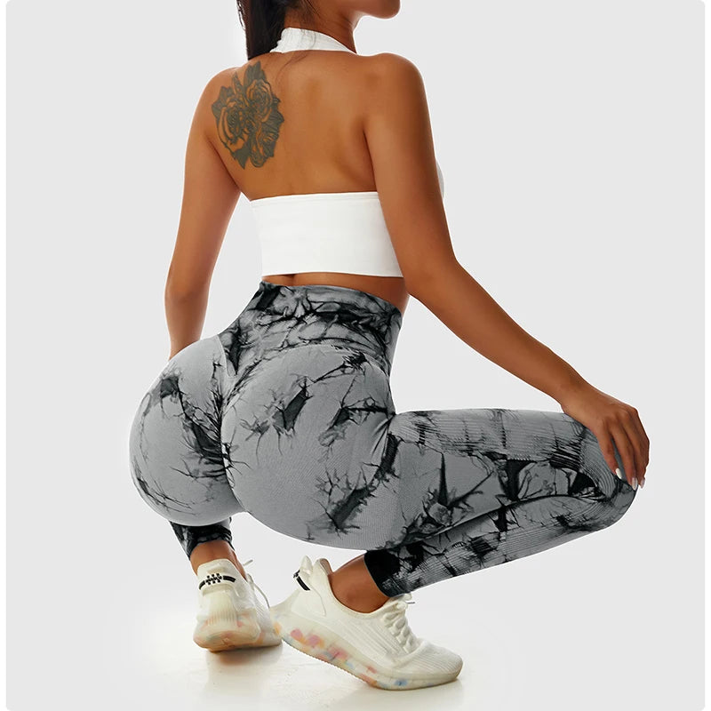 WAREBALL nouveau cravate colorant pantalons de Yoga Leggings de gymnastique femmes sans couture taille haute Push Up Sport collants Fitness entraînement Leggins