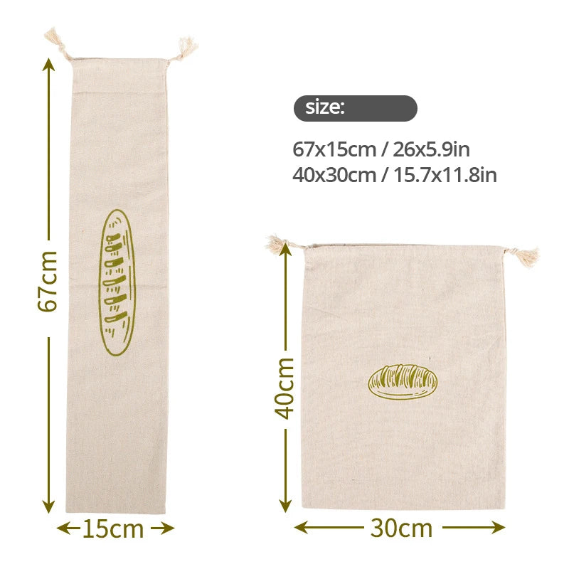 Sac à pain en lin, sacs réutilisables pour pain, sacs à cordon, sac de rangement de pain artisanal fait maison, sac Baguette, conteneurs de stockage des aliments