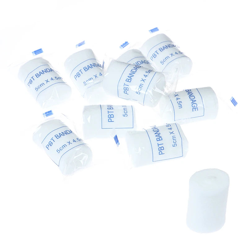 10 rouleaux/lot 5cm x 4.5m PBT pansement élastique trousse de premiers soins rouleau de gaze pansement