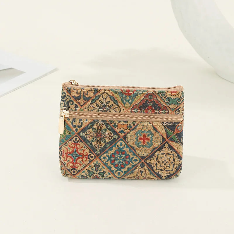 Porte-monnaie original en liège pour femme, mini portefeuille, petit sac, porte-monnaie avec double fermeture éclair, sac d'argent, carte, clé, rouge à lèvres, évaluation