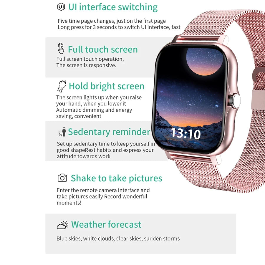 Montre intelligente, appel/cadran sans fil, rappels d'application multiples, adaptée aux hommes et aux femmes, montre de sport, Compatible avec IPhone/Andrio