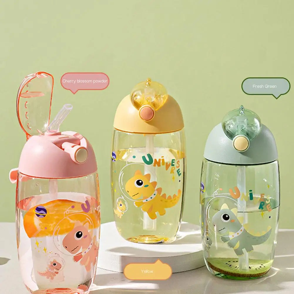 Bouteille d'eau dinosaure pour enfants avec paille en silicone, bouteille d'eau en plastique, tasse d'été pour enfants, 500ml
